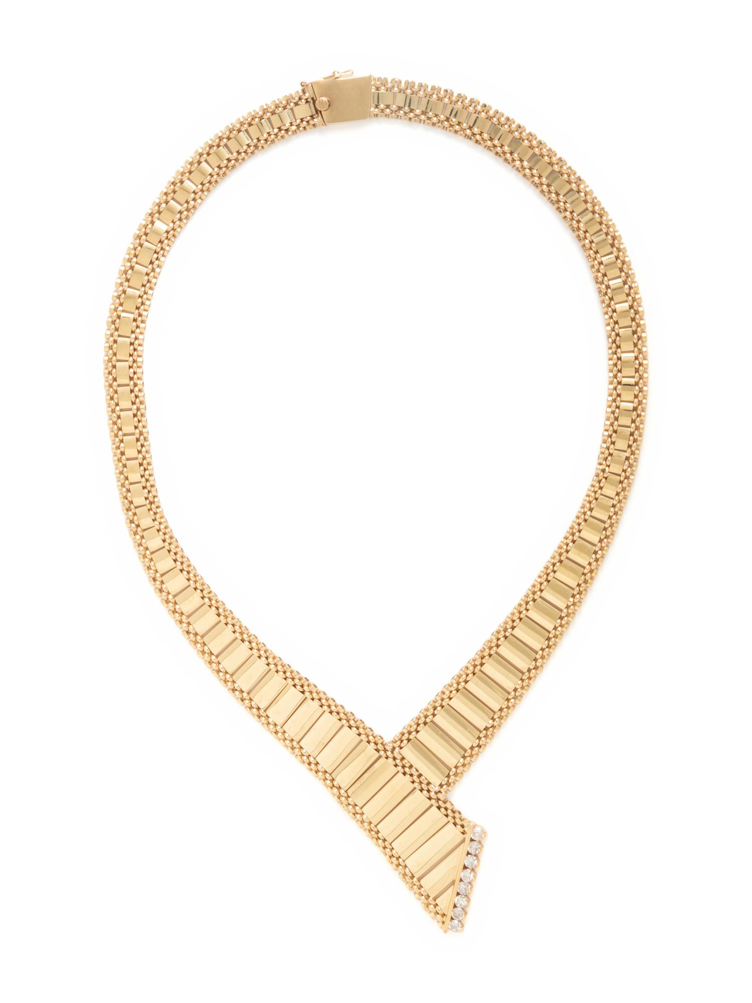 YELLOW GOLD AND DIAMOND ASYMMETRICAL NECKLACE
