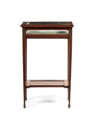 A Continental Hardwood Vitrine Table, Height 28 1/2 x width 17 3/4 x depth 11 7/8 inches.