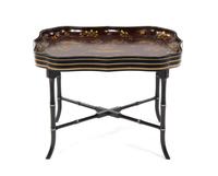 A Victorian Chinoiserie Papier Mache Tray Table, 19TH CENTURY AND LATER, Height 22 x width 31 x depth 23 1/2 inches. — 19TH CENTURY AND LATER,