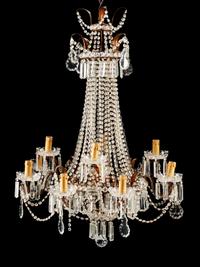 An Italian Neoclassical Style Bronze, Tôle and Cut Glass Thirteen-Light Chandelier