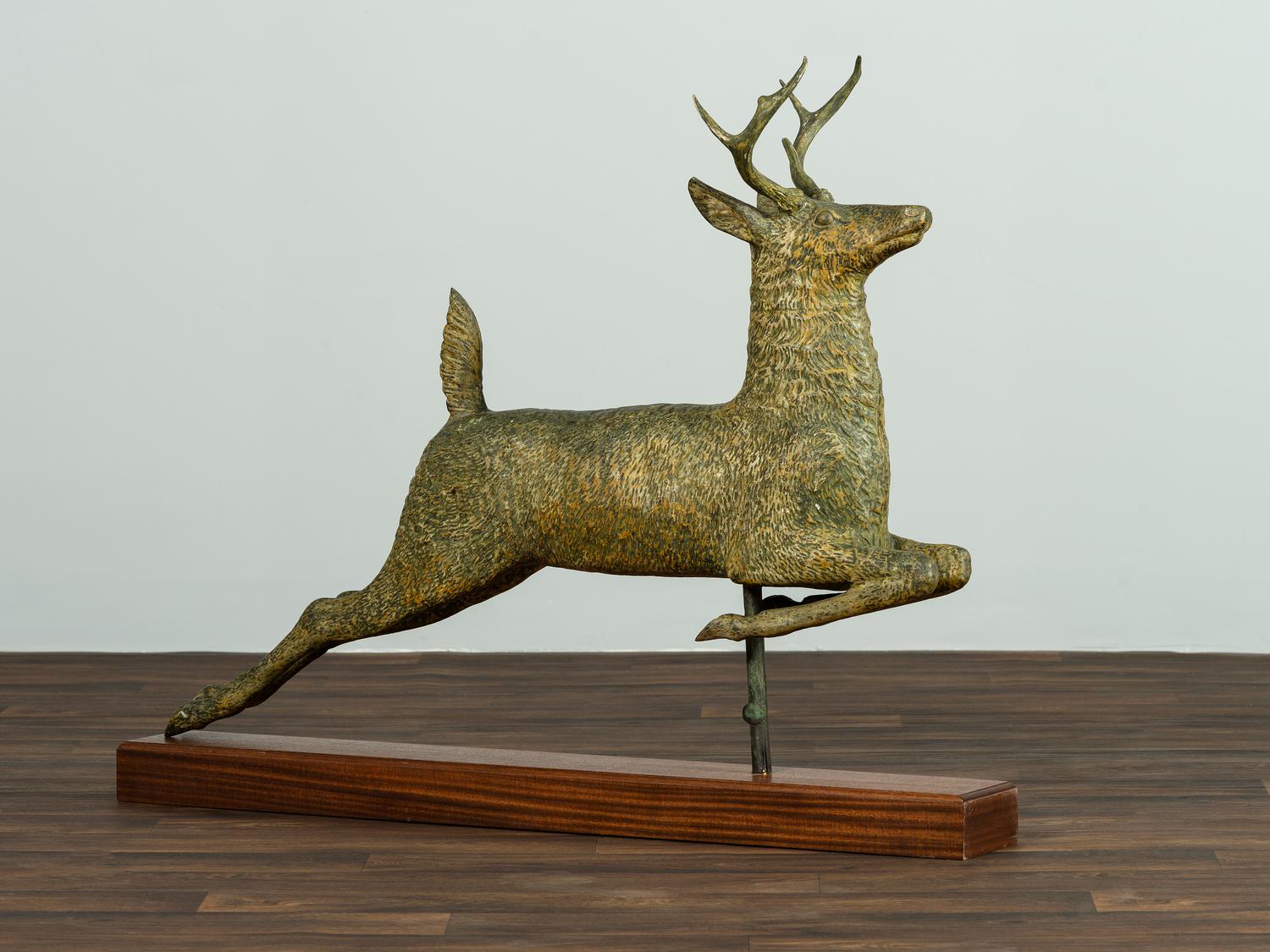 A Molded Patinated Copper Stag Weathervane