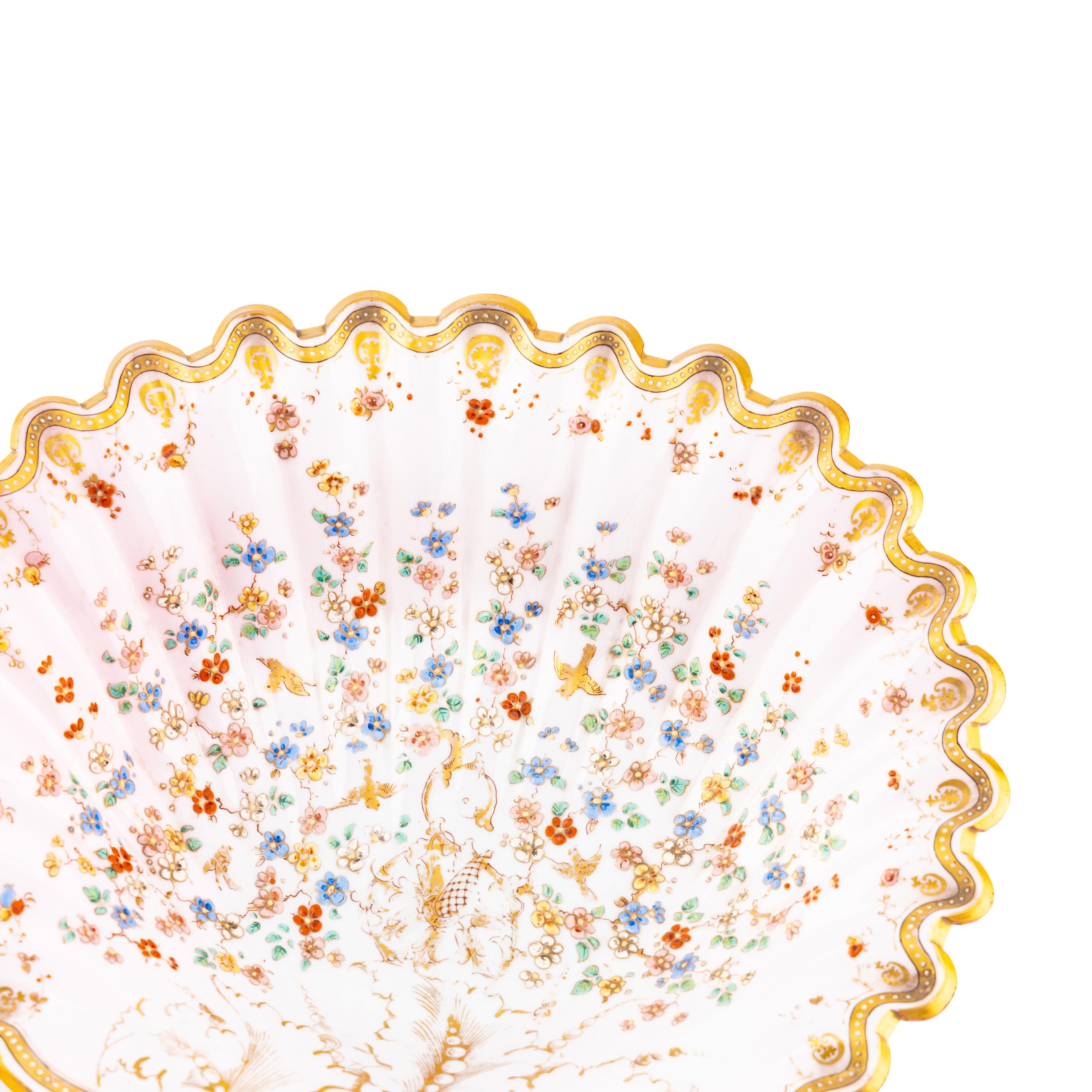 A Set of Bohemian Enameled Glass Shell-Form Dishes