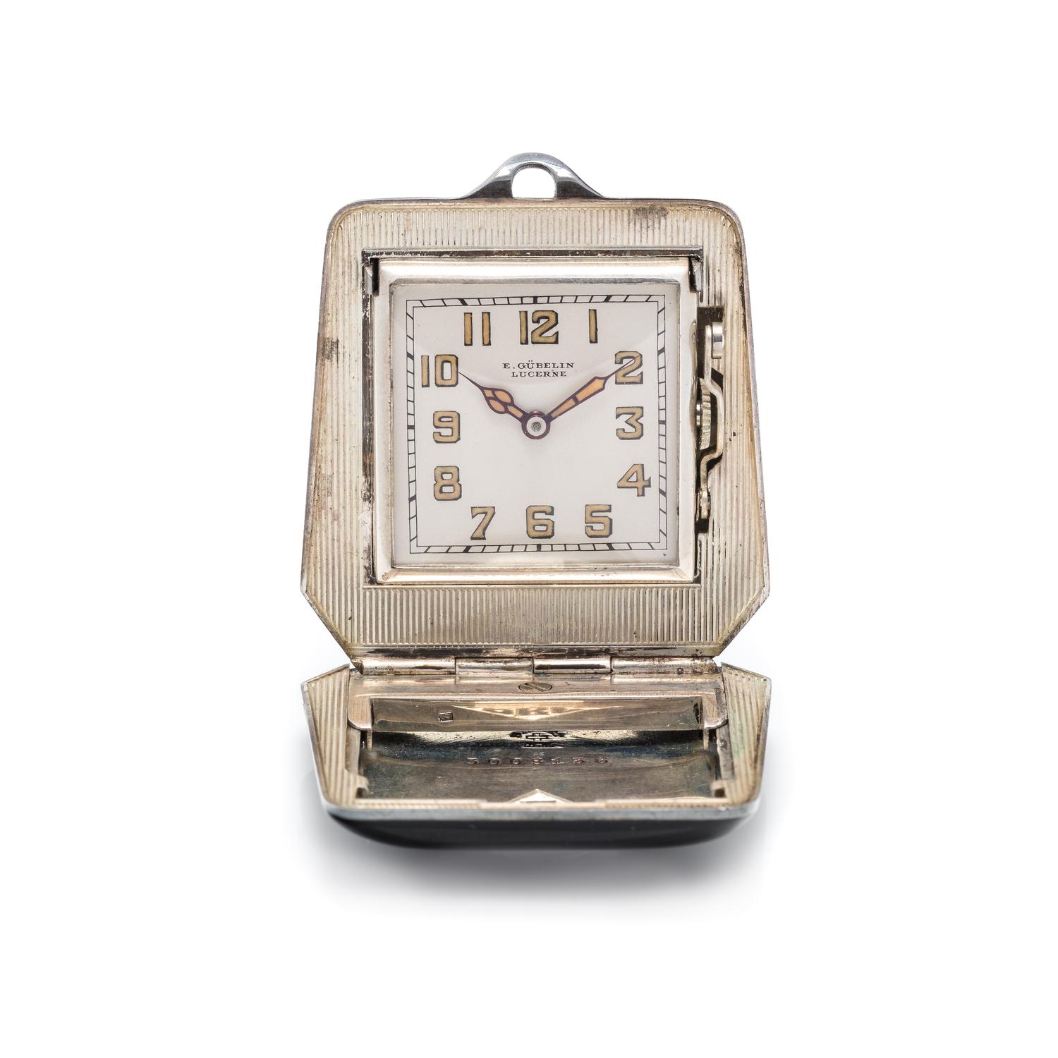 STERLING SILVER AND ENAMEL TRAVEL WATCH