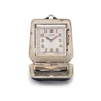 STERLING SILVER AND ENAMEL TRAVEL WATCH