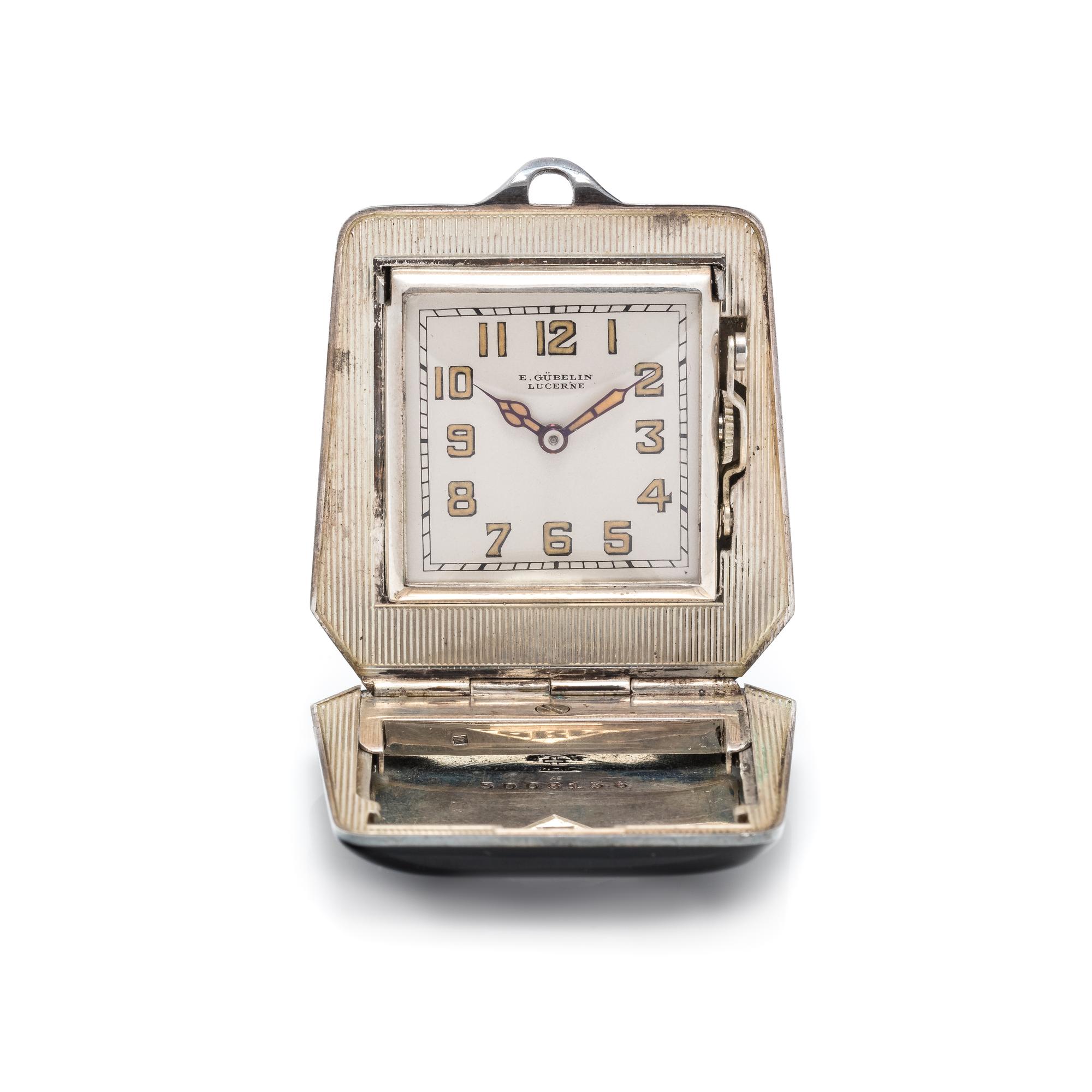 STERLING SILVER AND ENAMEL TRAVEL WATCH