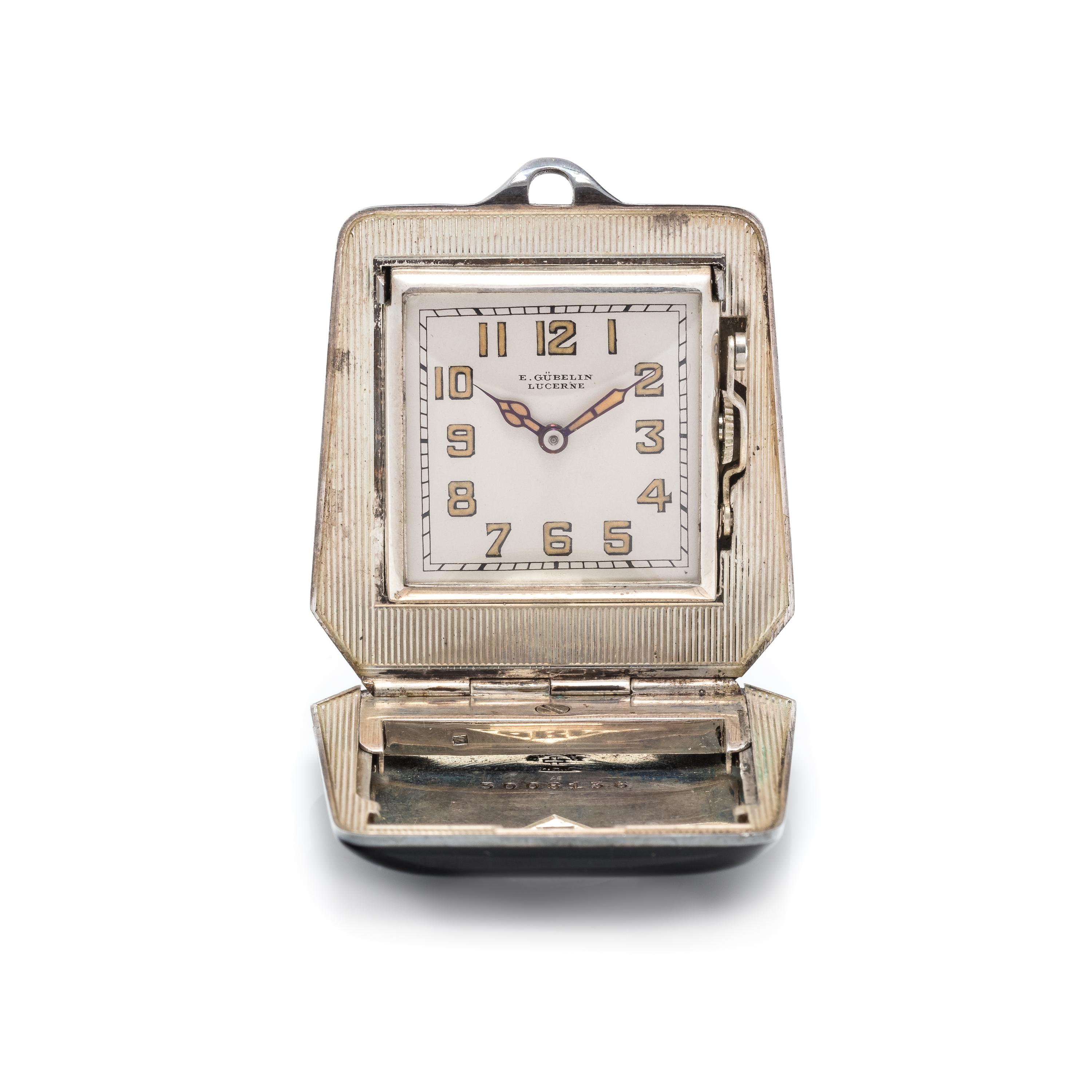 STERLING SILVER AND ENAMEL TRAVEL WATCH