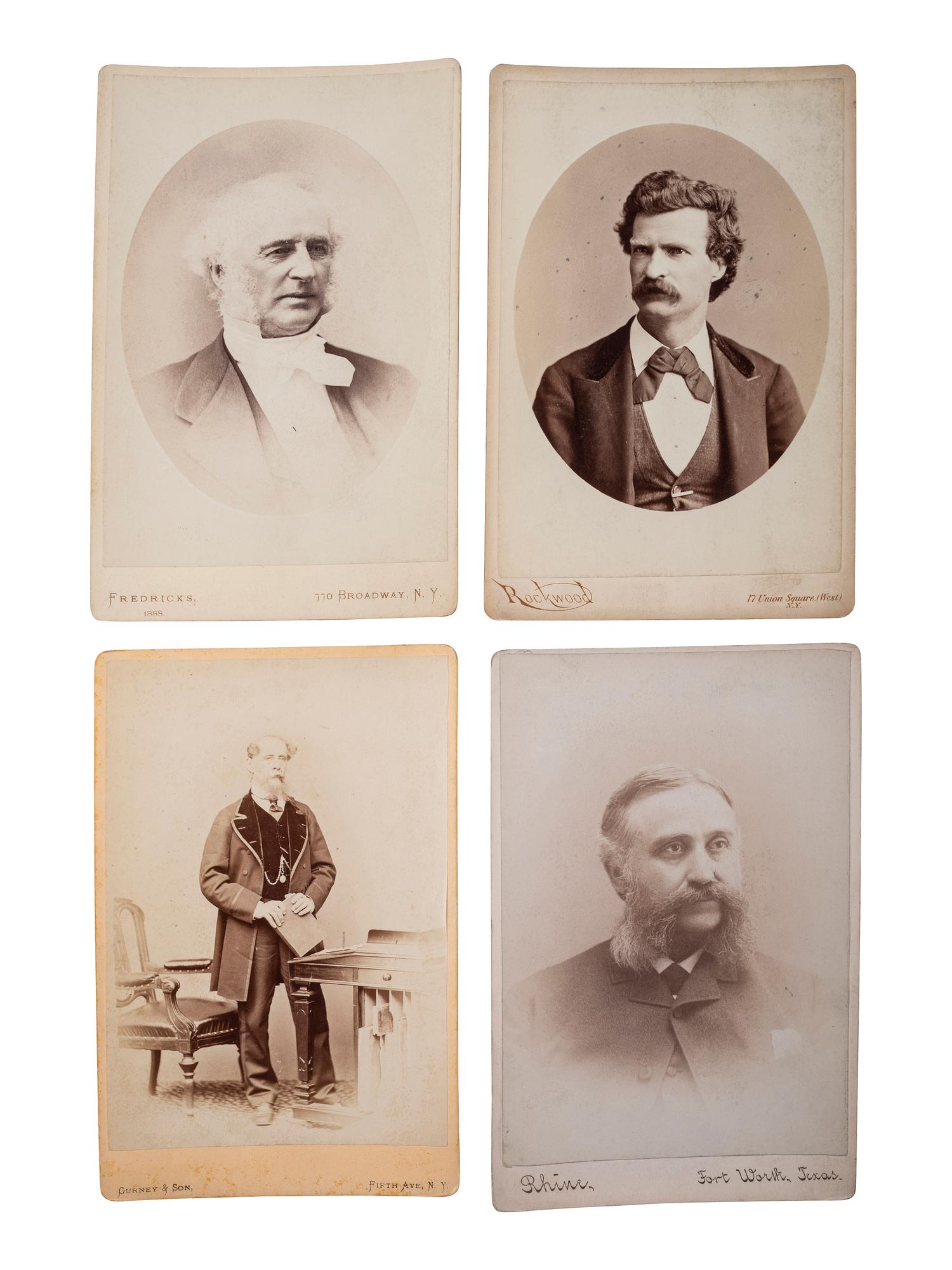 Cabinet cards featuring 19th-century writers, businessmen, and other notable personalities.