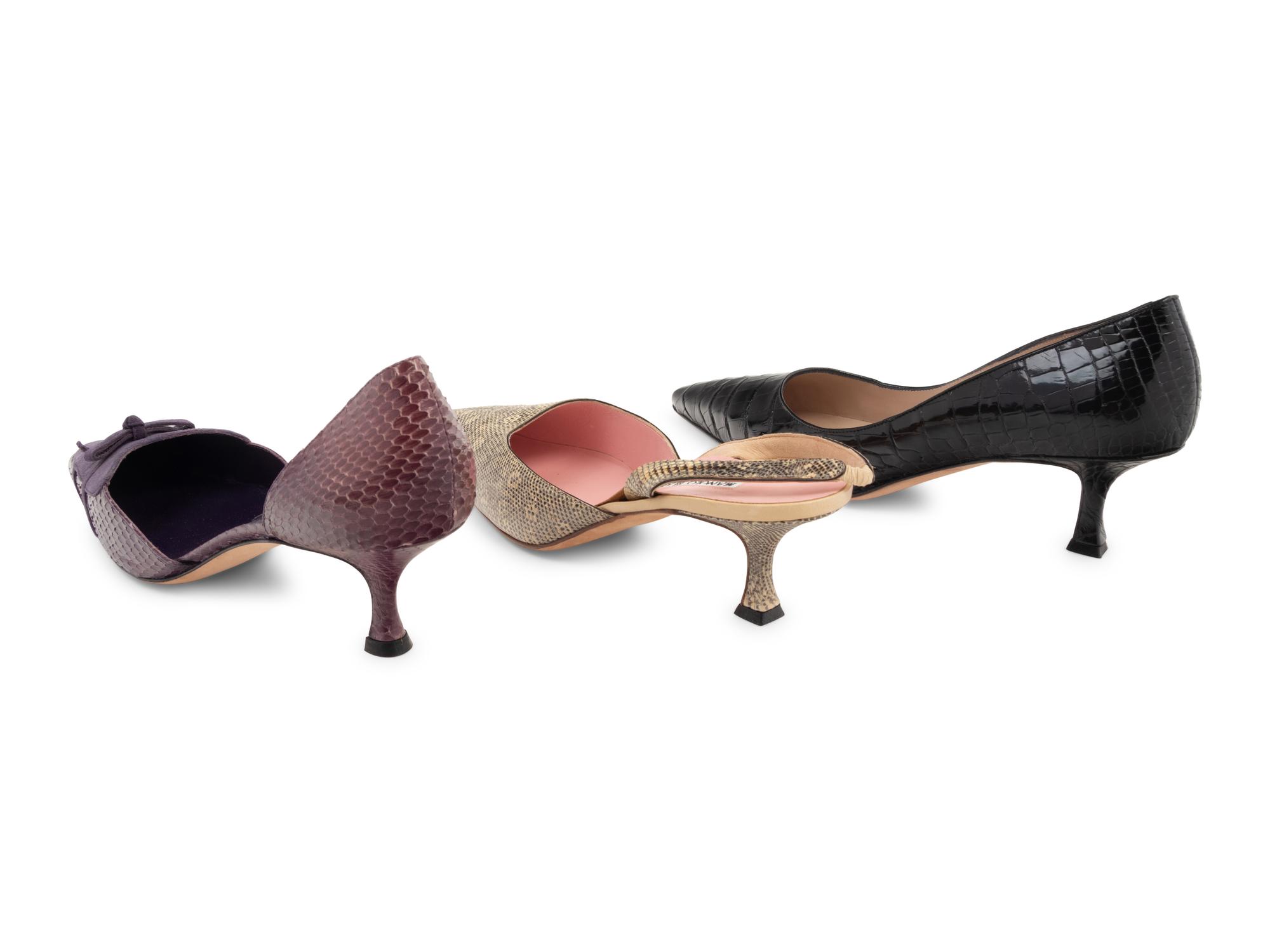 Three Pairs of Manolo Blahnik Exotic Skin Heels, 2000s