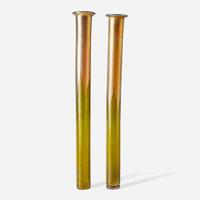Tiffany Studios (American, active 1878-1932) A Pair of Tube-Form Favrile Glass Vases, New York, NY, early 20th century