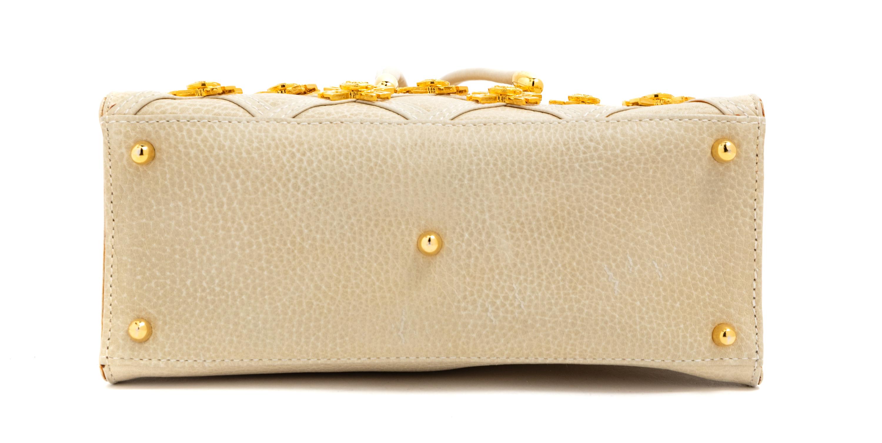 Gianni Versace Couture Beige Handbag with Goldtone Medallions, 1990s