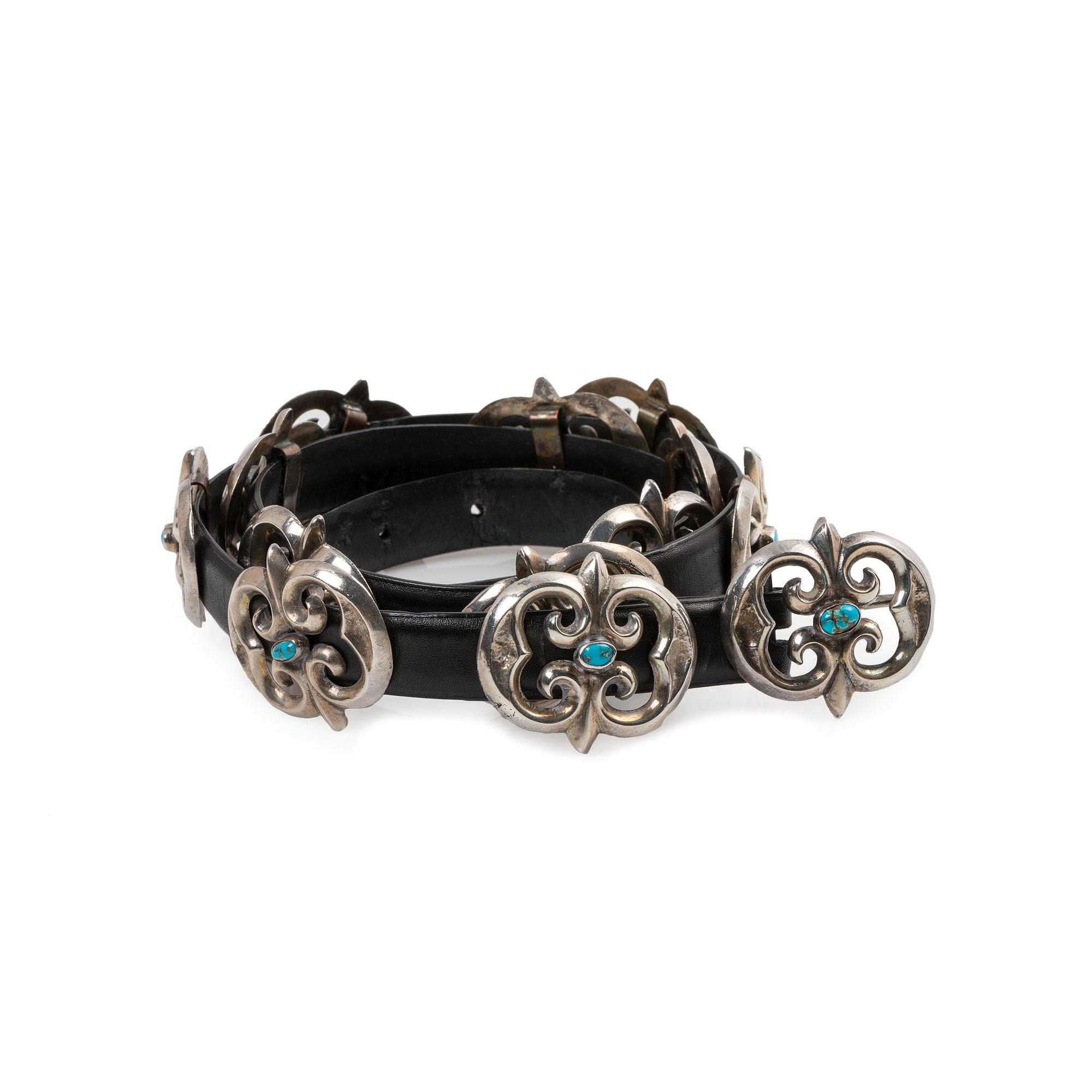 Navajo Sand Cast Silver and Turquoise Concha Belt