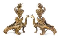 A Pair of Rococo Style Gilt Bronze Chenets — 19TH CENTURY
