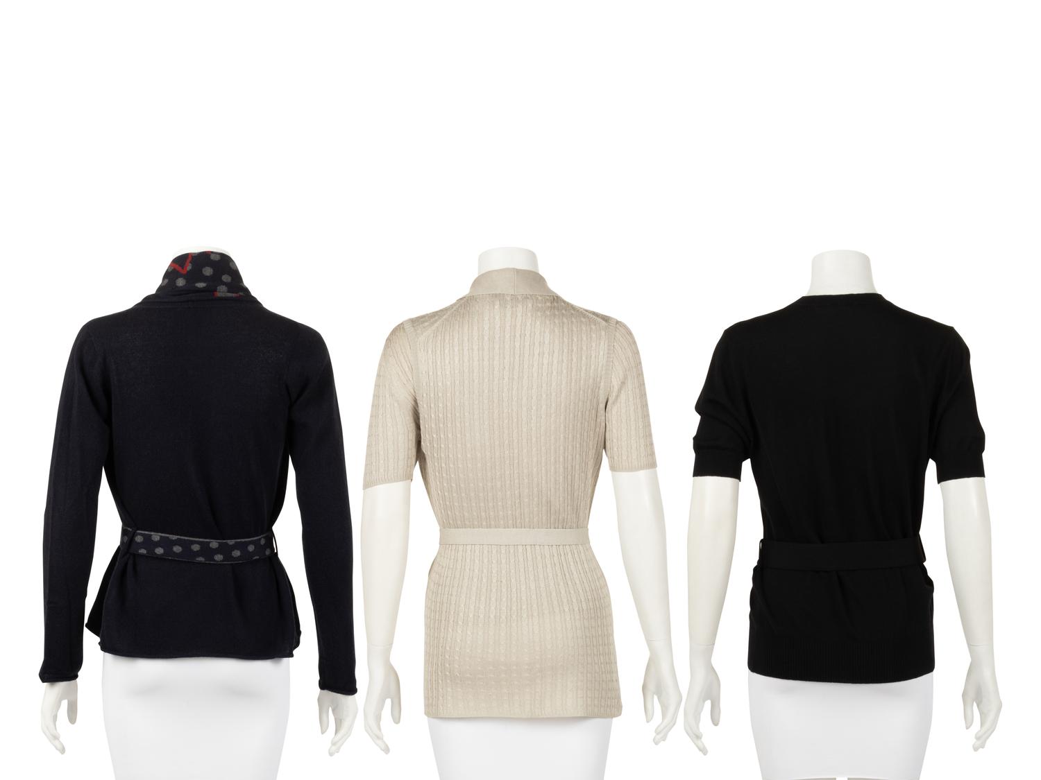 Three Knit Tops with Belts: One Prada Three-Piece Set, One Fendi Two-Piece Set, One Armani Two-Piece Set, 2000s