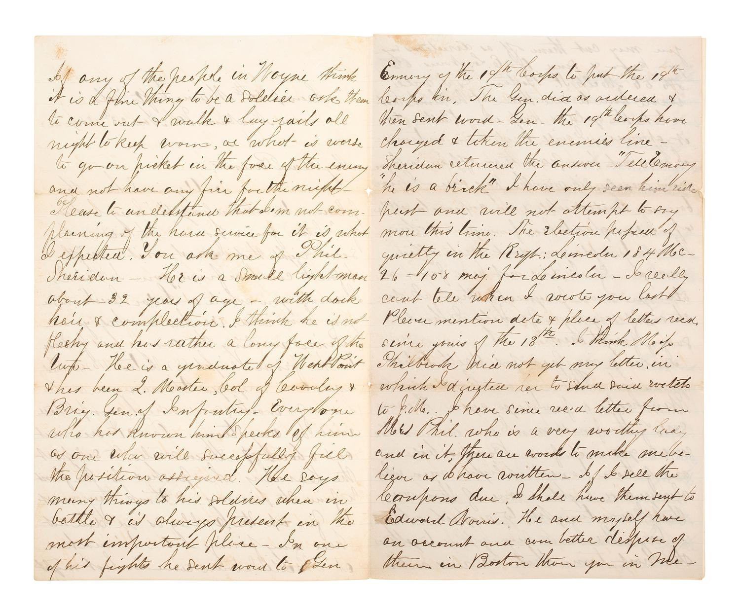 [CIVIL WAR]. Letter from Lt. Henry N. Fairbanks, Co. E, 30th Maine Infantry. 23 November 1864.