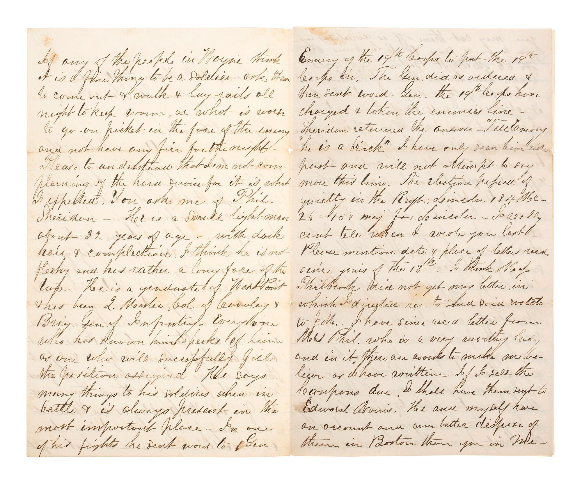 [CIVIL WAR]. Letter from Lt. Henry N. Fairbanks, Co. E, 30th Maine Infantry. 23 November 1864.