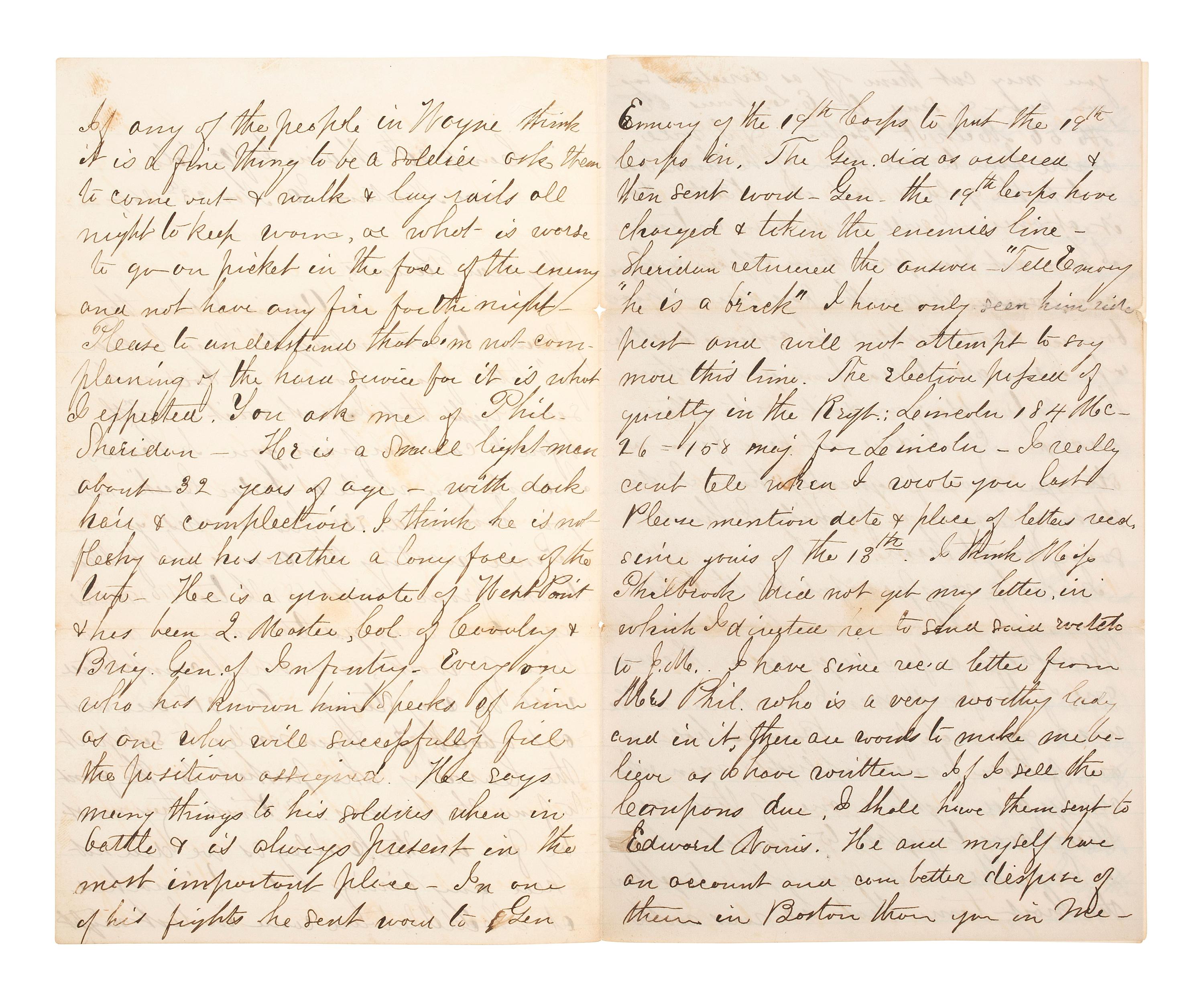 [CIVIL WAR]. Letter from Lt. Henry N. Fairbanks, Co. E, 30th Maine Infantry. 23 November 1864.