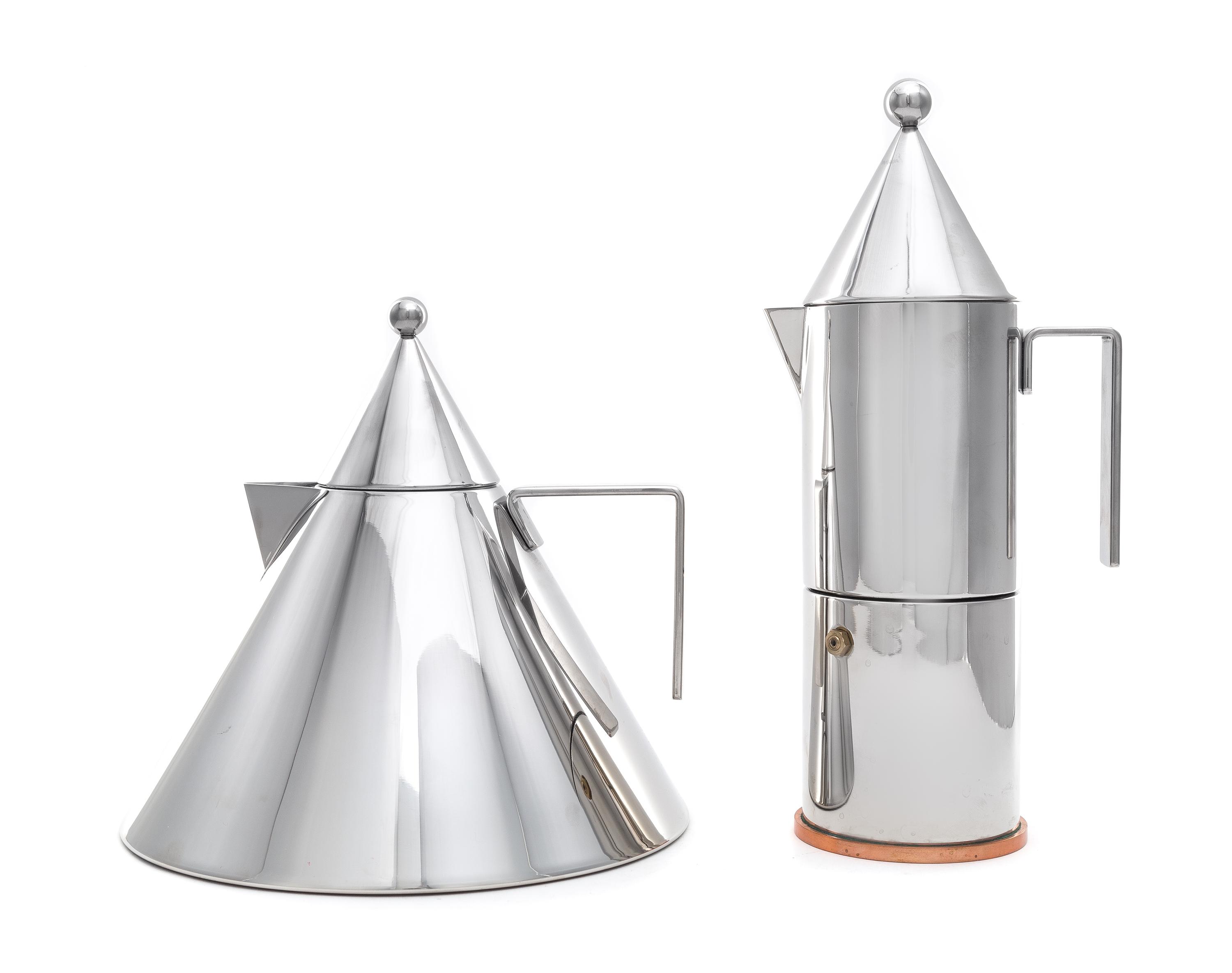 Aldo Rossi (Italian, 1931-1997), Alessi, Italy, 1986, an Il Conico kettle and La Conica espresso maker