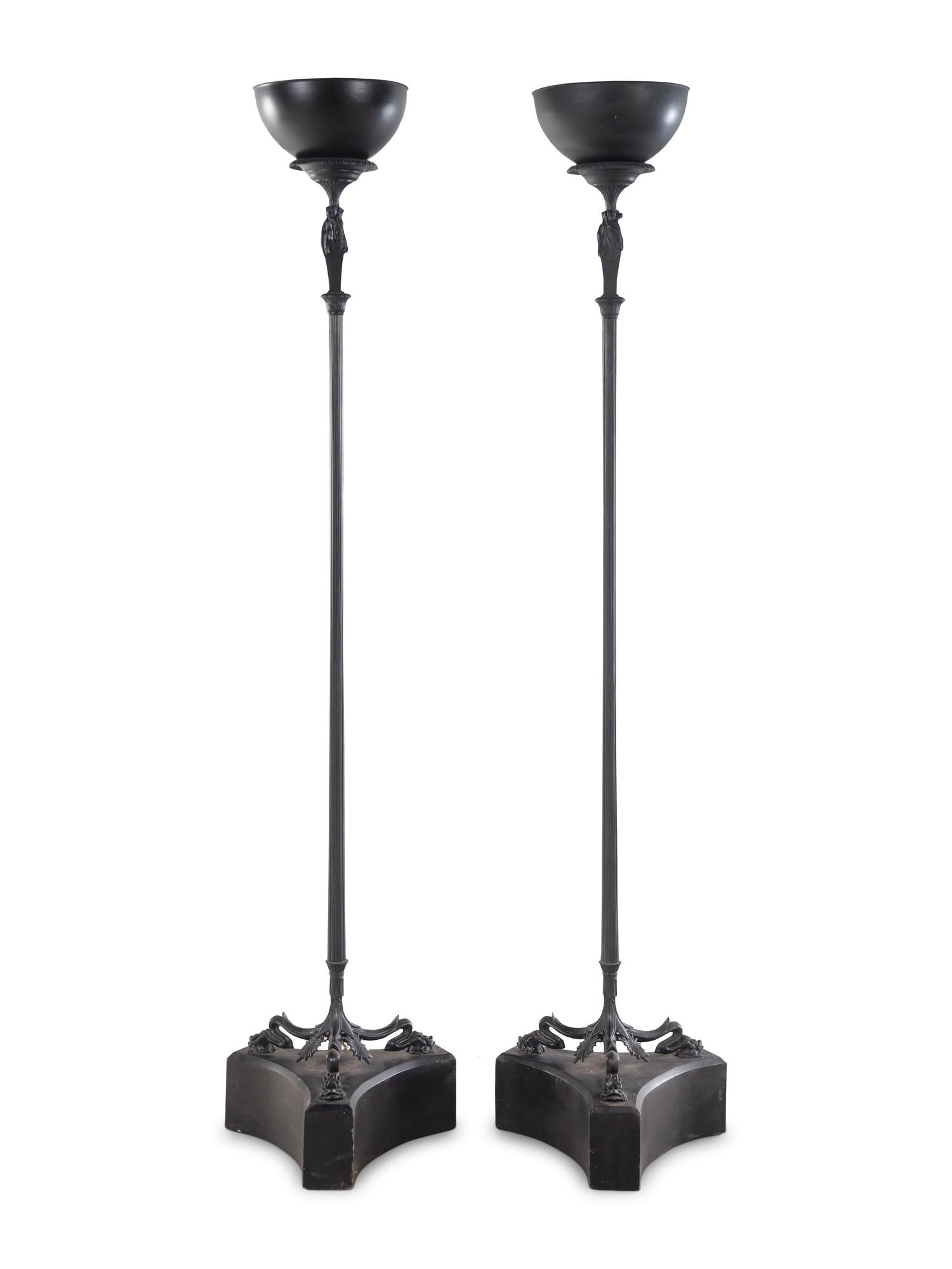 A Pair of Neoclassical Style Cast Metal Torchères
