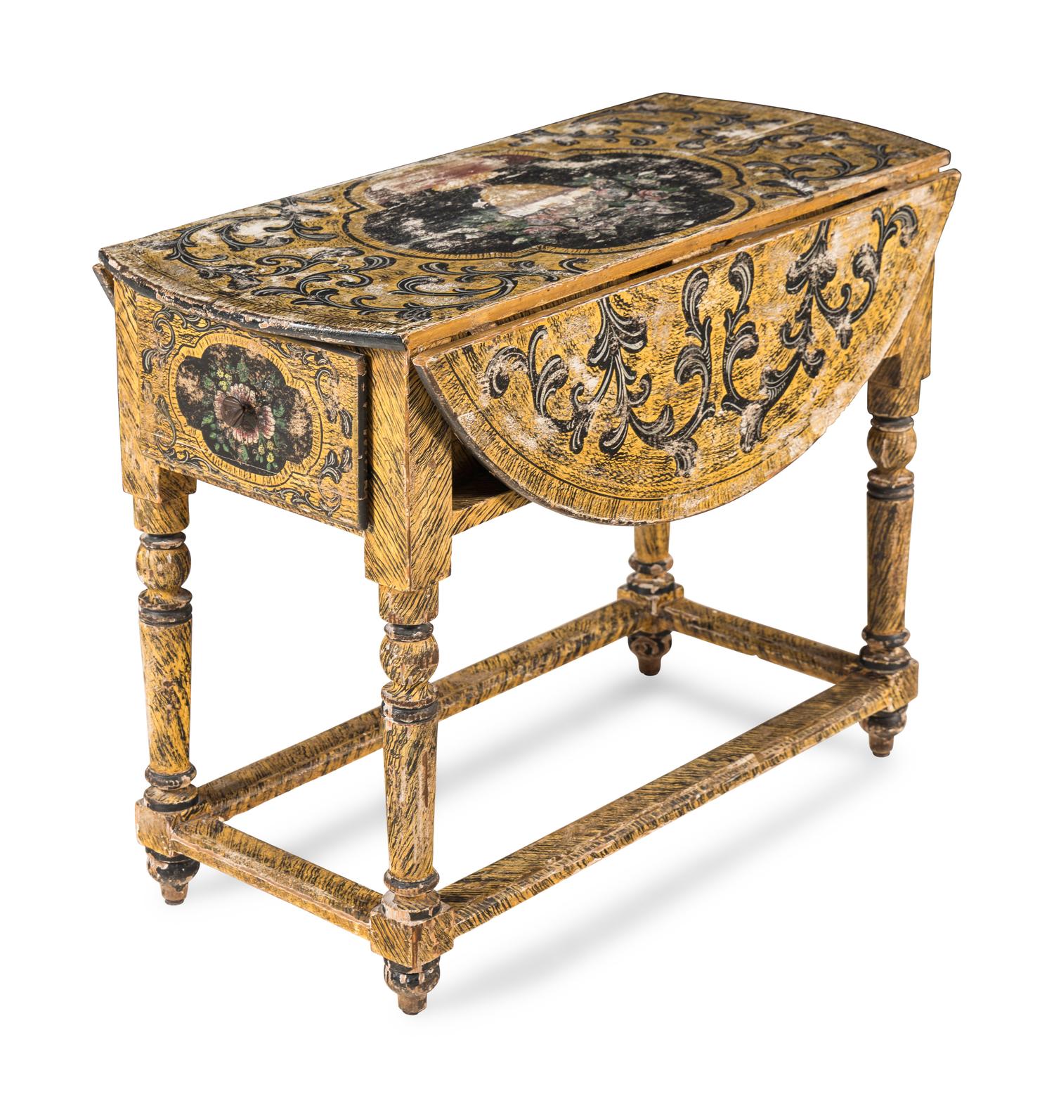 A North European Polychrome and Grain-Painted Drop Leaf Table