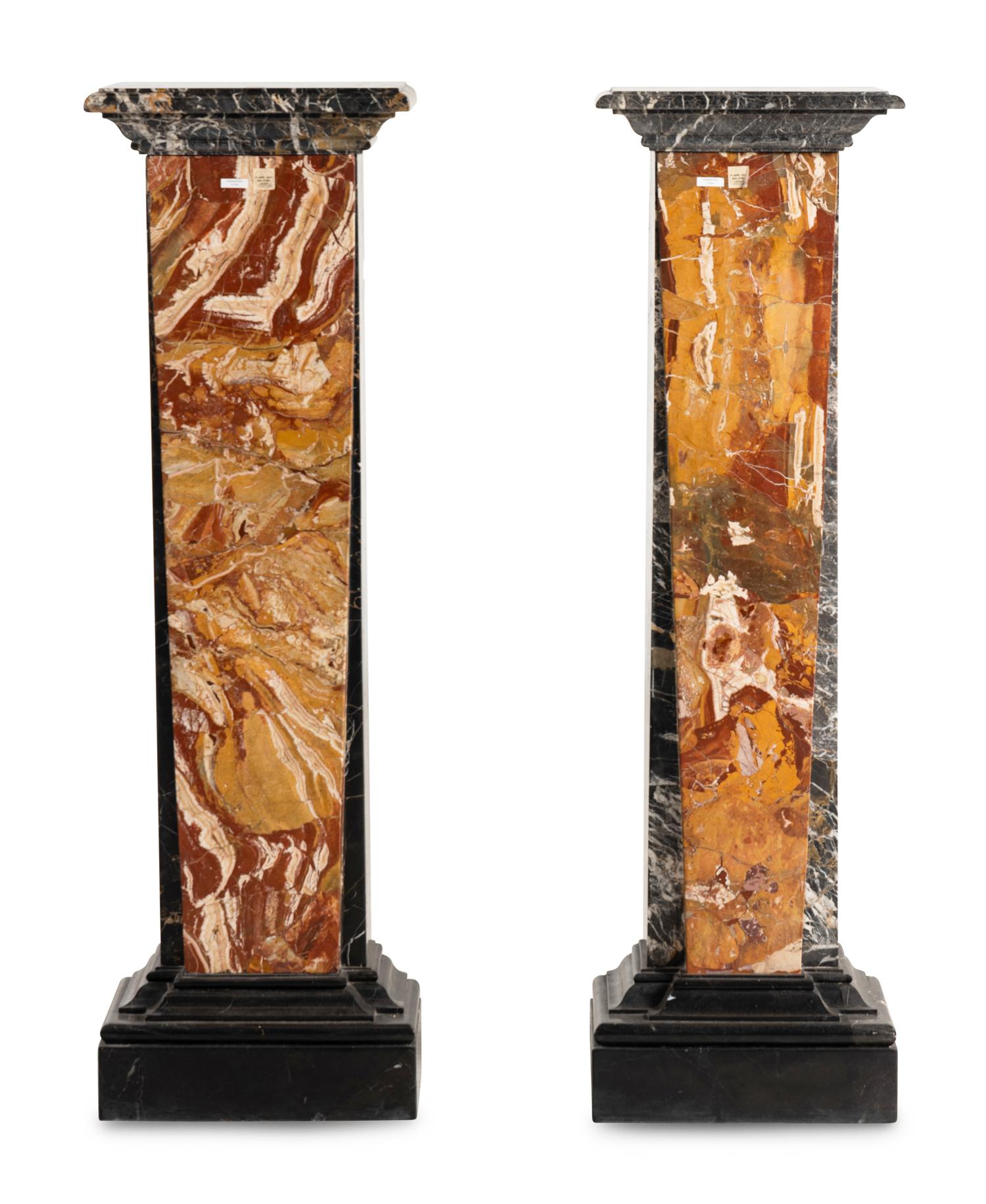 An Associated Pair of Italian Specimen Marble Pedestals