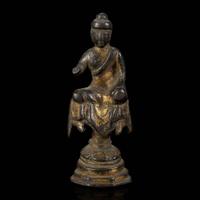 A small gilt bronze figure of a seated Buddha 铜鎏金佛造像一尊 Possibly Tang dynasty ??