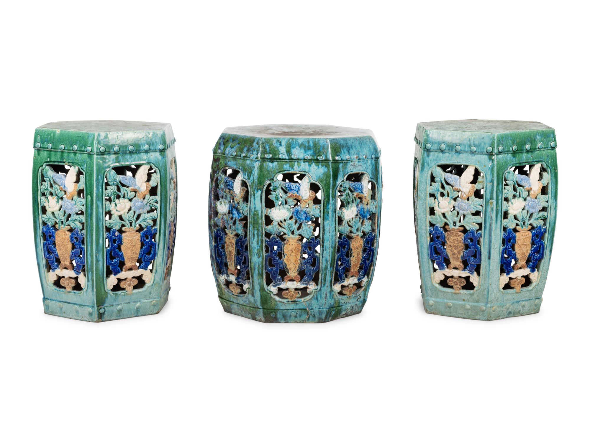 Three Chinese Glazed Porcelain Garden Seats