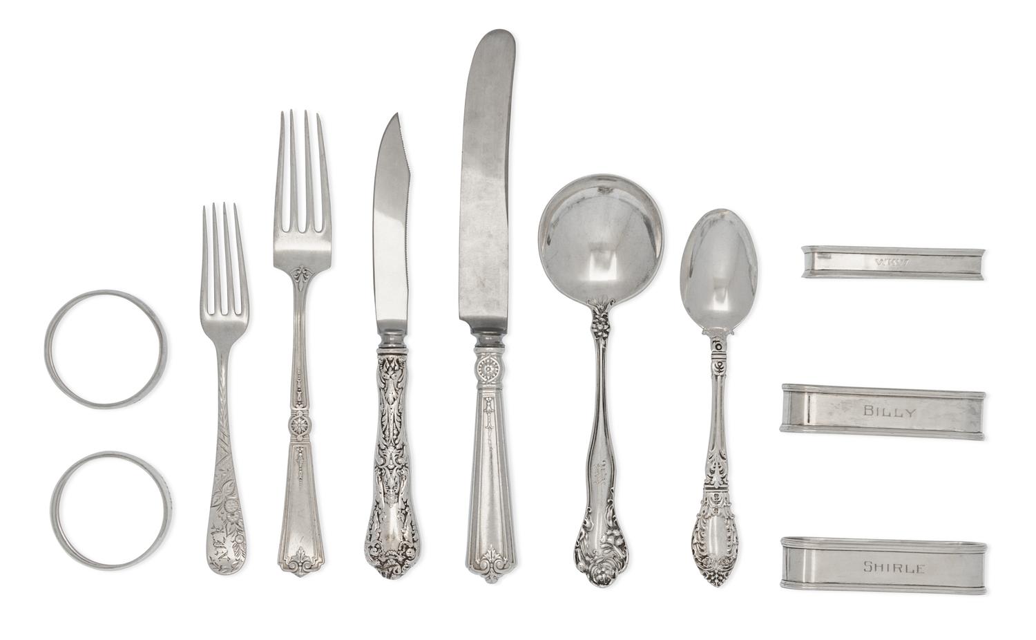 A Group of American Silver Flatware, Various Makers, comprising a set of six cream soup spoons, a set of six teaspoons, a pair of teasp