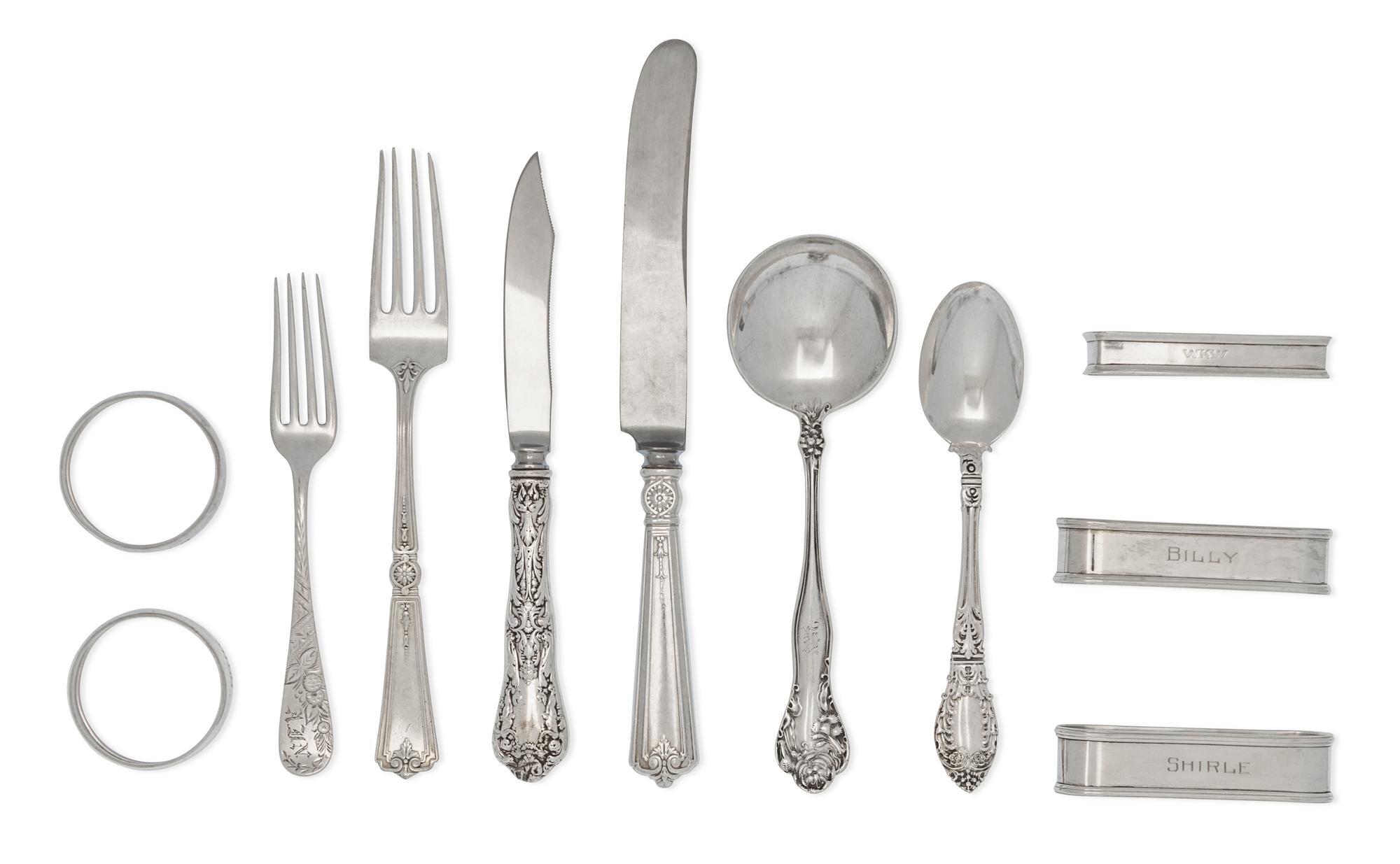 A Group of American Silver Flatware, Various Makers, comprising a set of six cream soup spoons, a set of six teaspoons, a pair of teasp