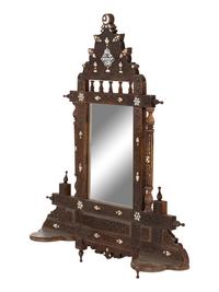 A Syrian Mother-of-Pearl Inlaid Walnut Mirrored Shelf