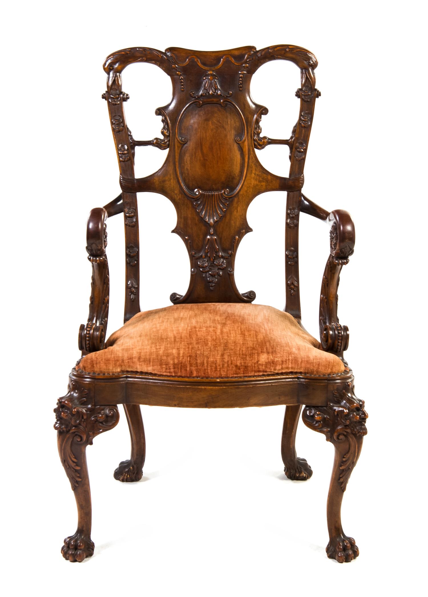 A Chippendale Style Mahogany Open Armchair, Height 44 1/2 inches.