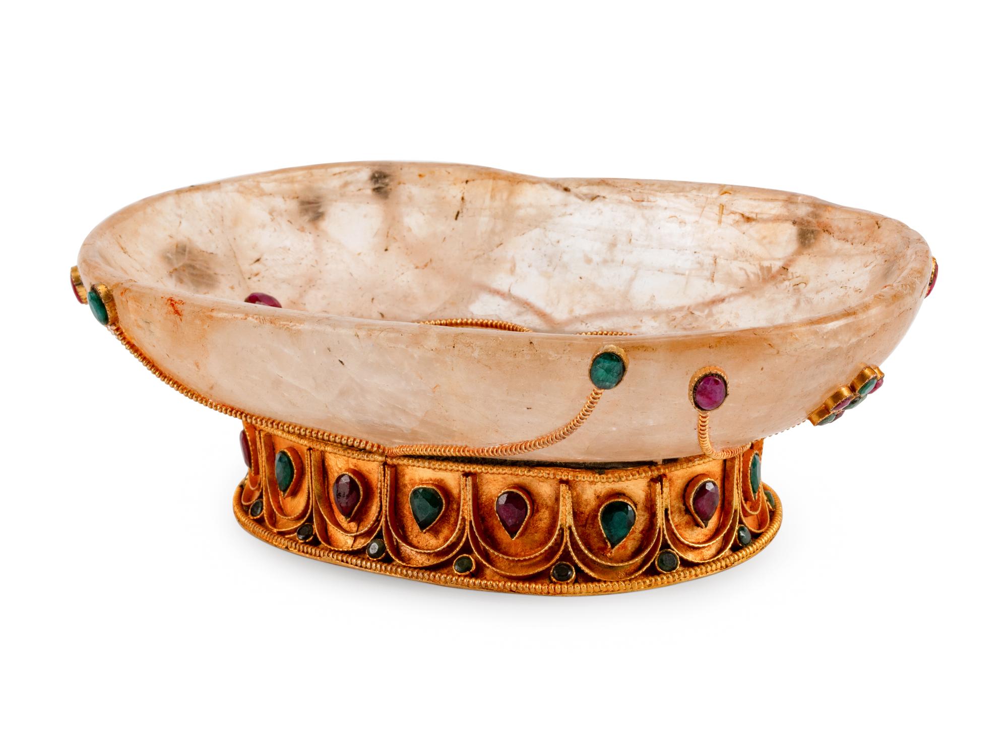 A Ruby and Emerald-Encrusted Rock Crystal Bowl