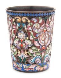A Russian Shaded Enameled Silver Beaker
