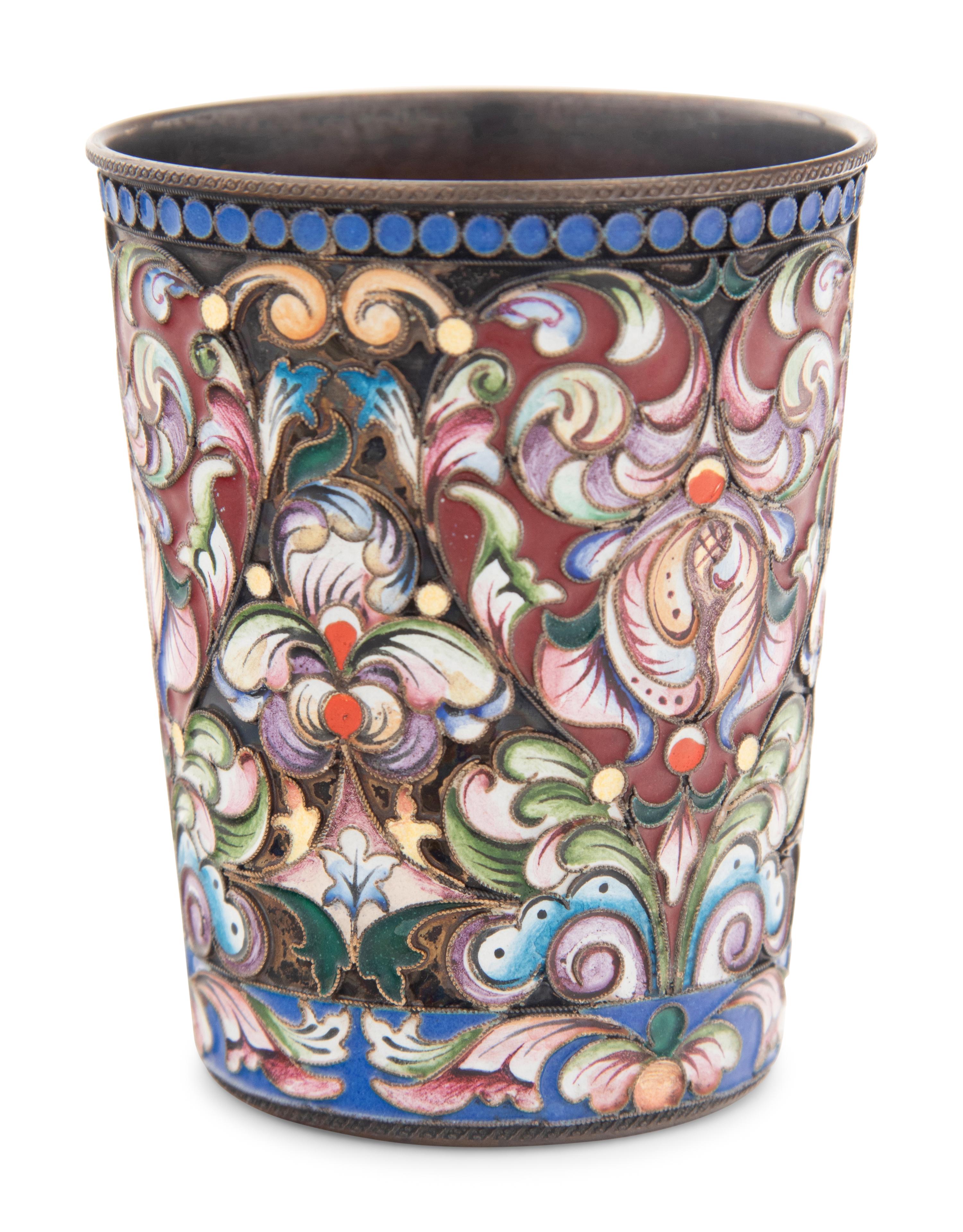 A Russian Shaded Enameled Silver Beaker