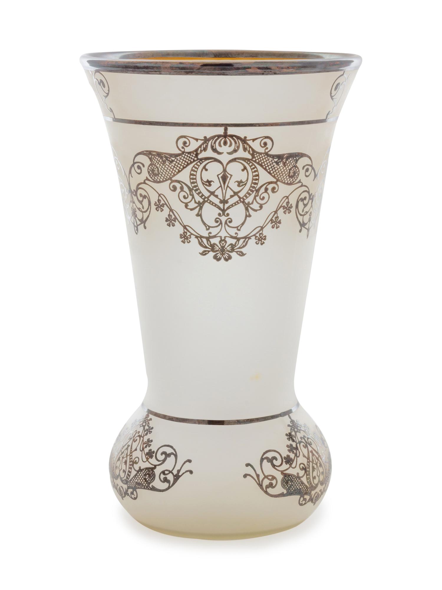 A Silver Overlay Frosted Glass Vase
