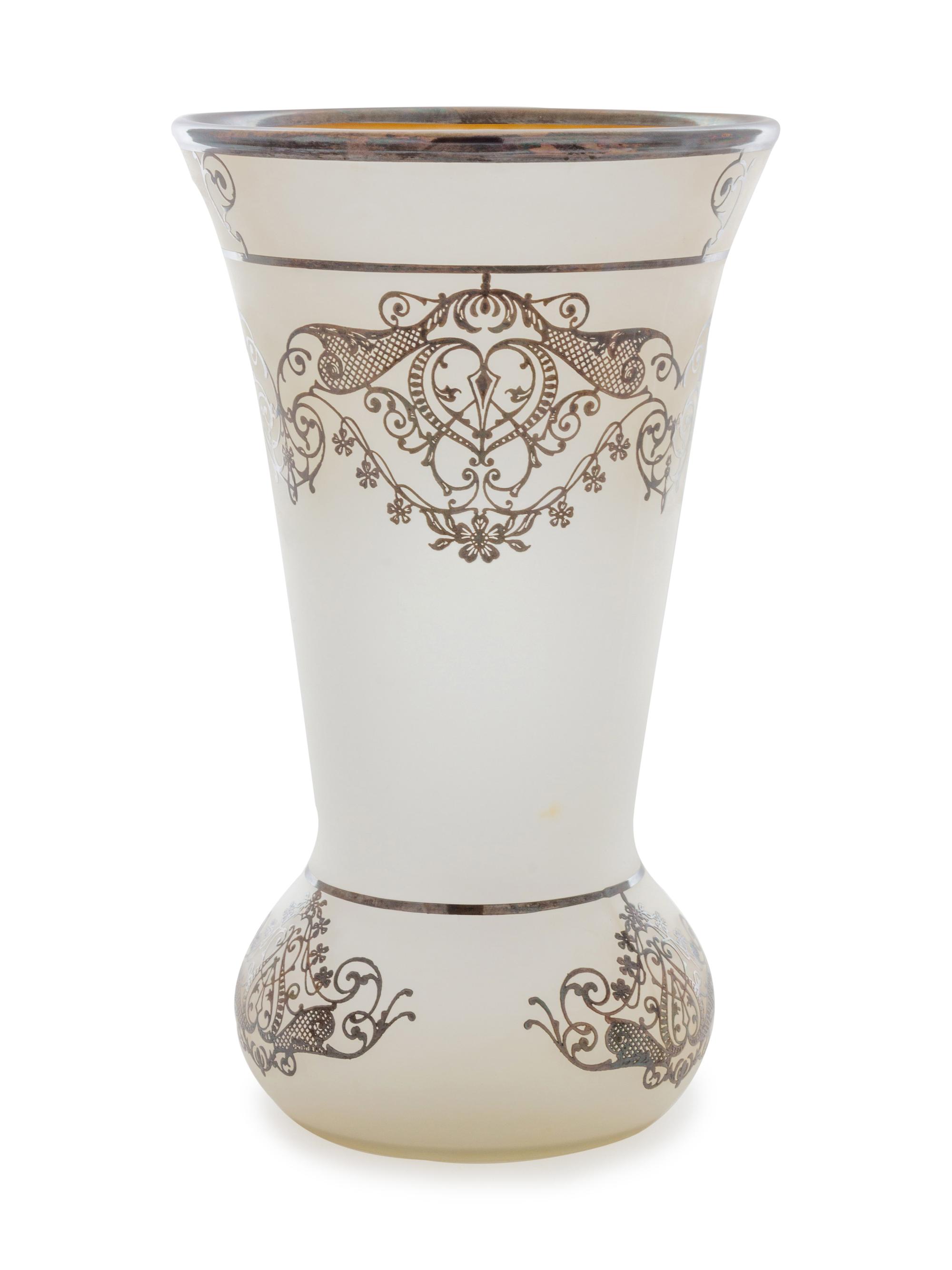 A Silver Overlay Frosted Glass Vase