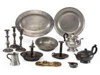 A Group of Pewter, Tin and Brass Articles