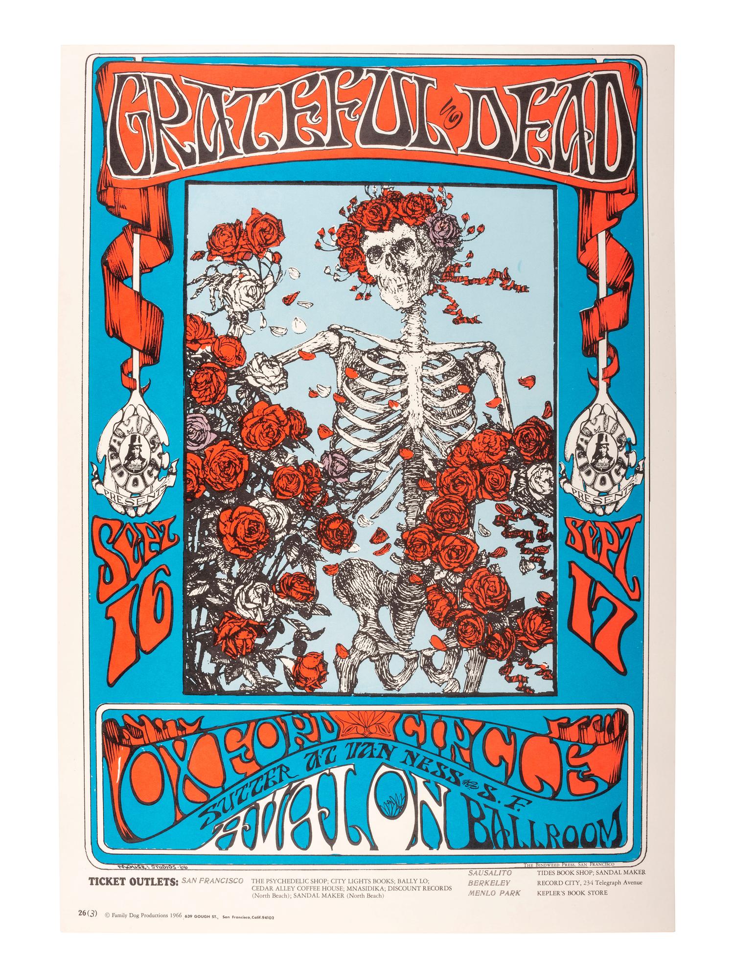 [MUSIC] -- [POSTERS]. MOUSE, Stanley, and KELLEY, Alton, artists. The Family Dog Presents Grateful Dead and Oxford Circle at the Avalon Ballroom . San Francisco, CA: Family Dog Productions, 1966.