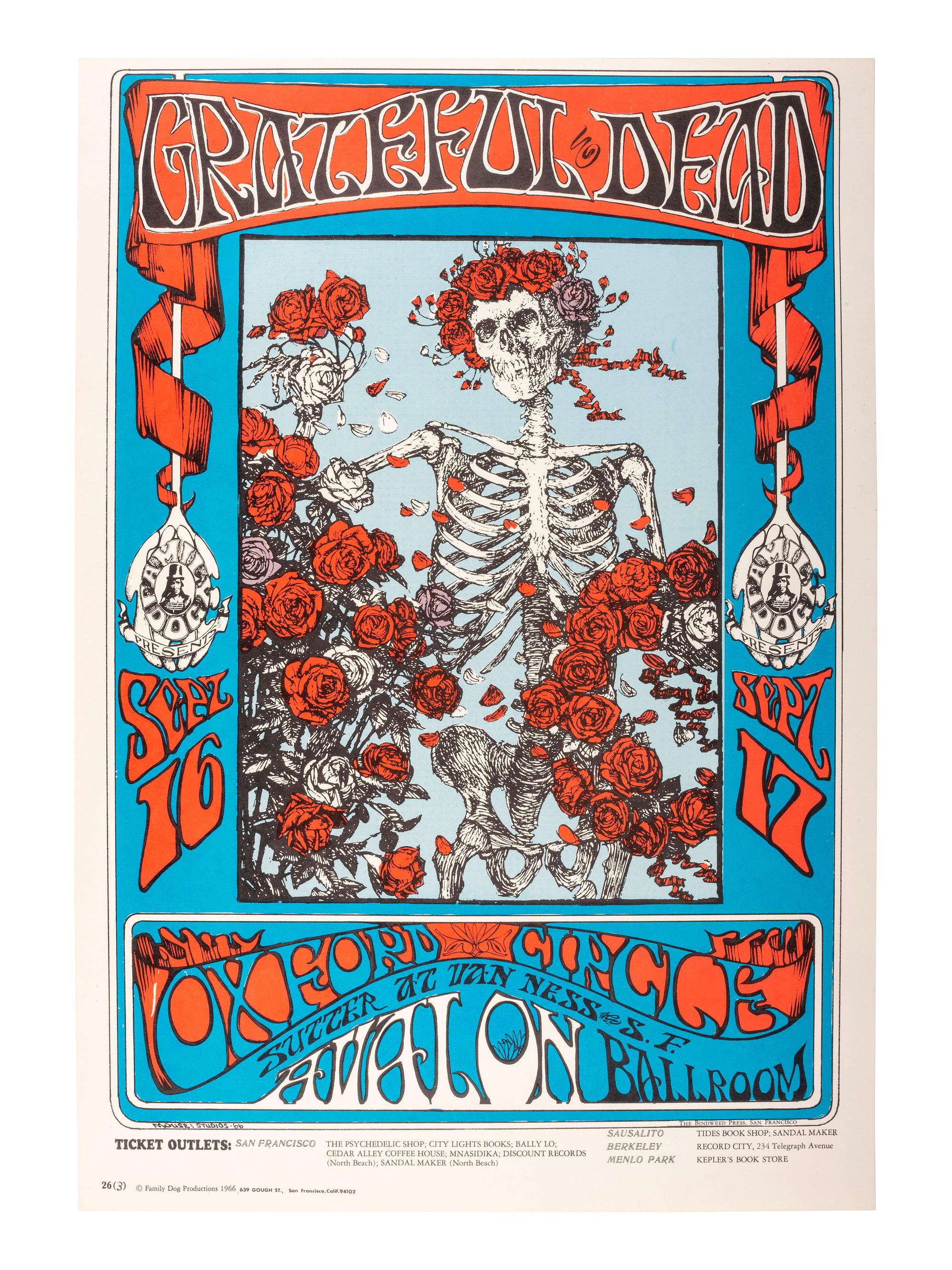 [MUSIC] -- [POSTERS]. MOUSE, Stanley, and KELLEY, Alton, artists. The Family Dog Presents Grateful Dead and Oxford Circle at the Avalon Ballroom . San Francisco, CA: Family Dog Productions, 1966.