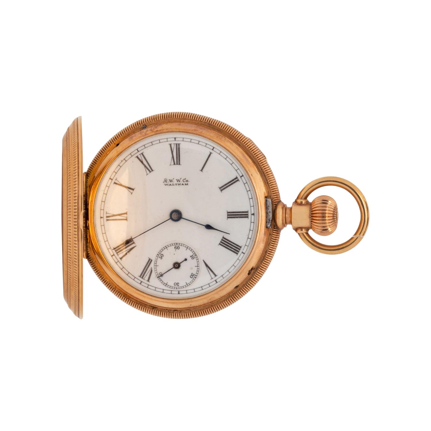 WALTHAM, 14K YELLOW GOLD HUNTER CASE POCKET WATCH