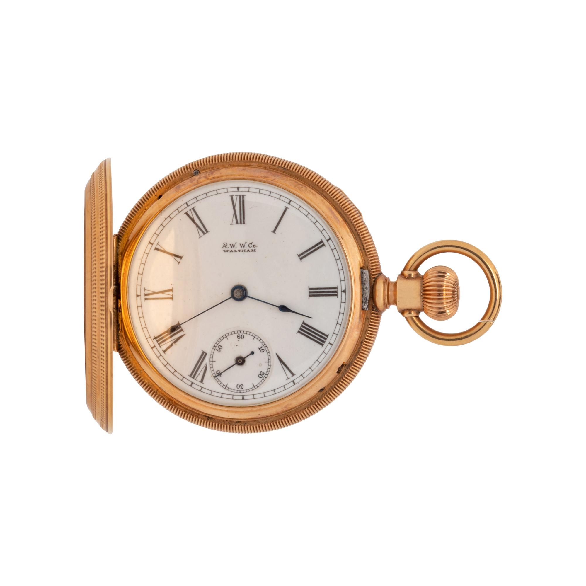 WALTHAM, 14K YELLOW GOLD HUNTER CASE POCKET WATCH