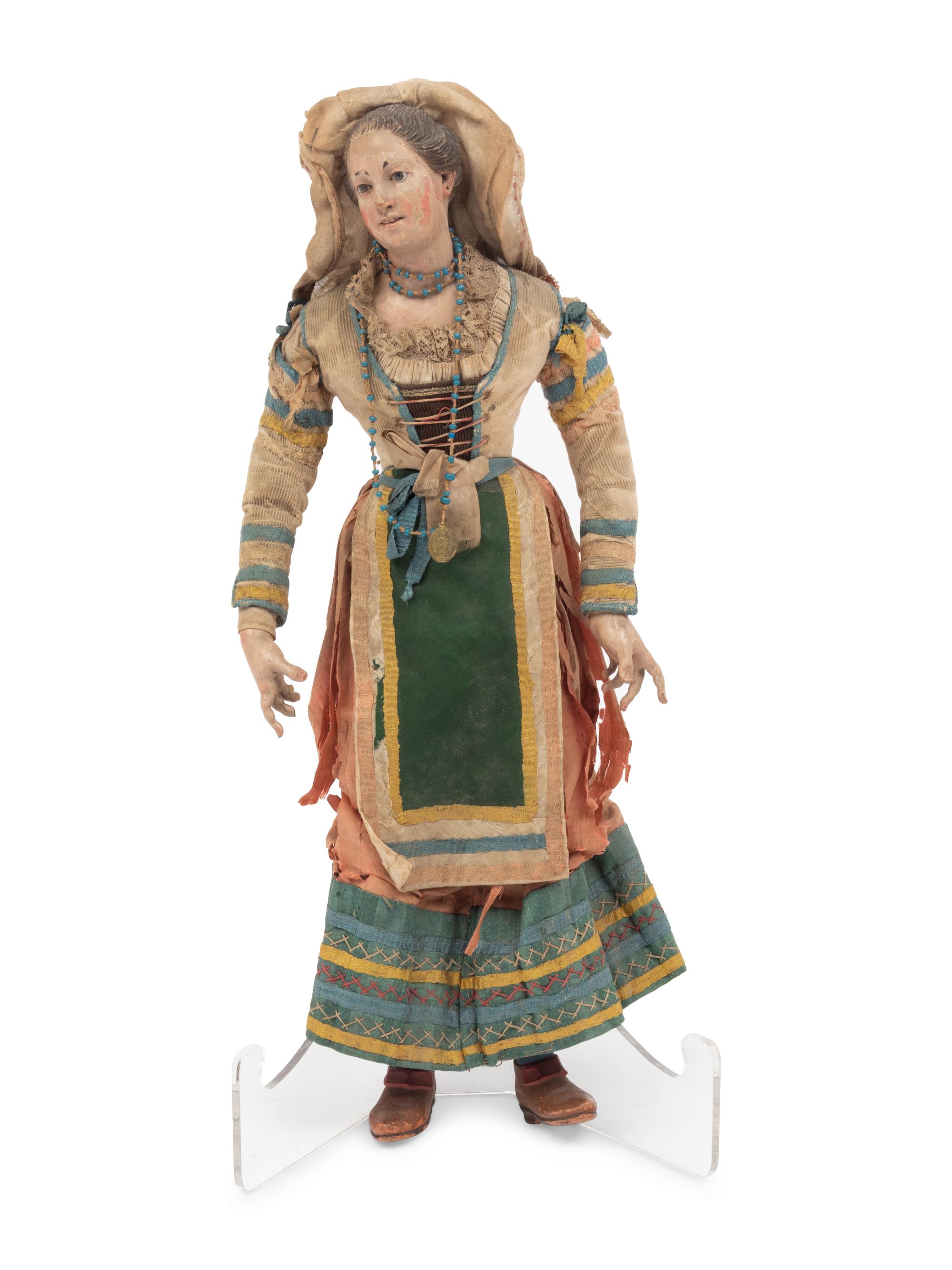 Three Italian Carved and Polychromed Wood and Gesso Crèche Figures