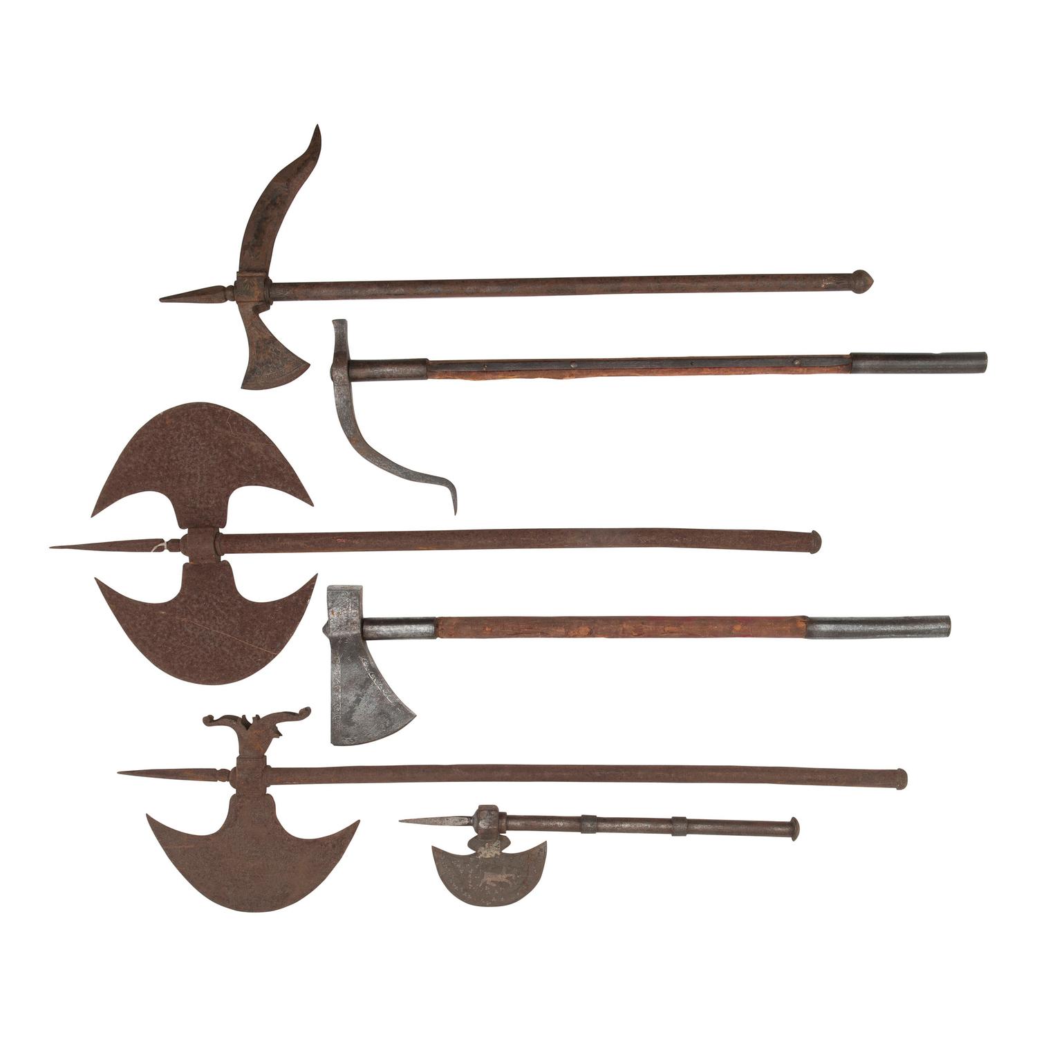 Lot of 6 Indo-Persian Tabar Axes and War Hammers Including: Zaghnal and Kulunk