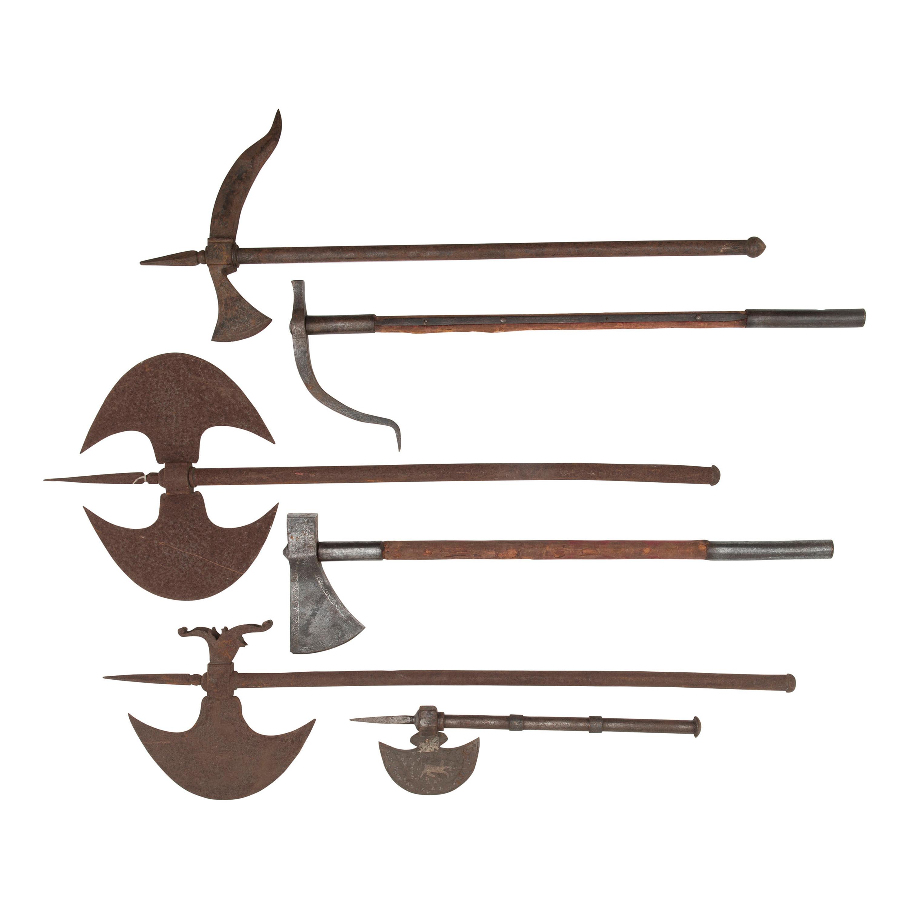 Lot of 6 Indo-Persian Tabar Axes and War Hammers Including: Zaghnal and Kulunk
