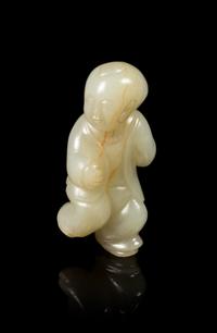 A Celadon Jade Figure of a Boy Height 2 7/8 inches. — 18TH/19TH CENTURY
