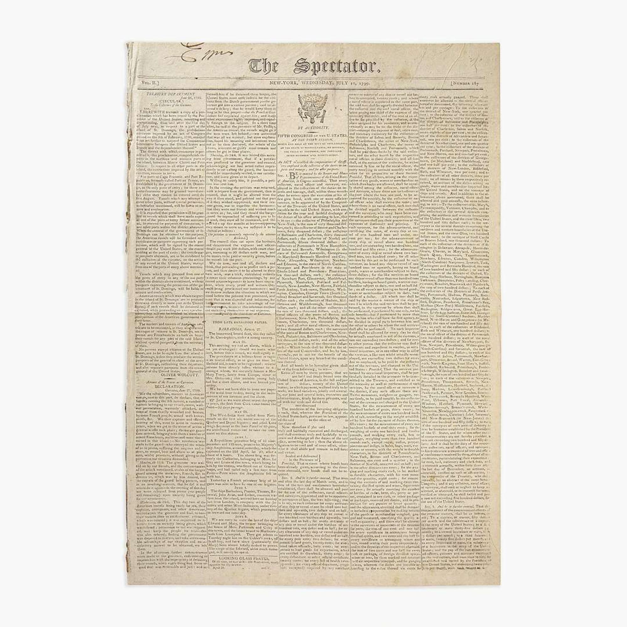 [Hamilton, Alexander] [Public Credit, etc.] Group of 3 Issues of the Columbian Centinel