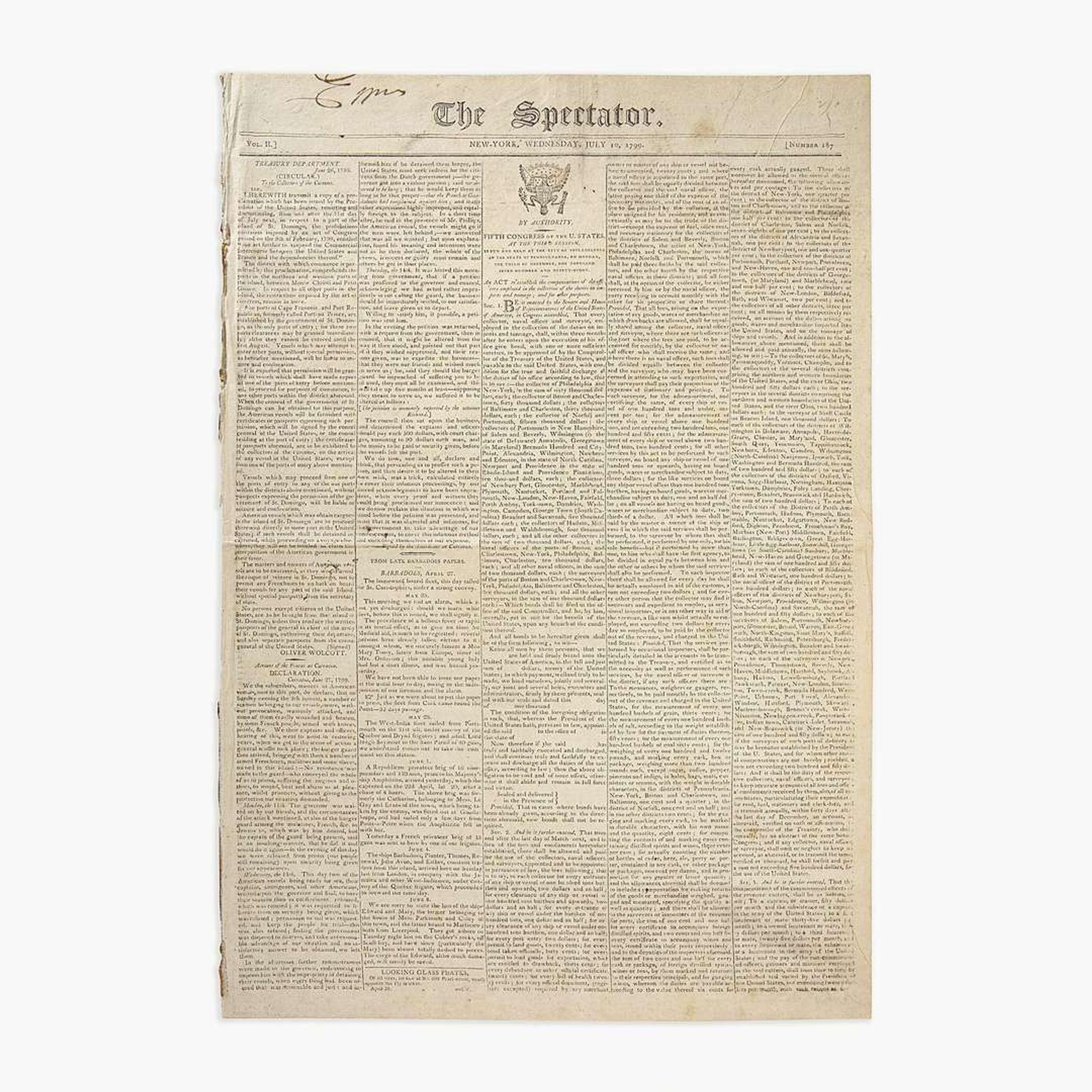 [Hamilton, Alexander] [Public Credit, etc.] Group of 3 Issues of the Columbian Centinel