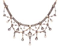ANTIQUE, DIAMOND AND PEARL NECKLACE