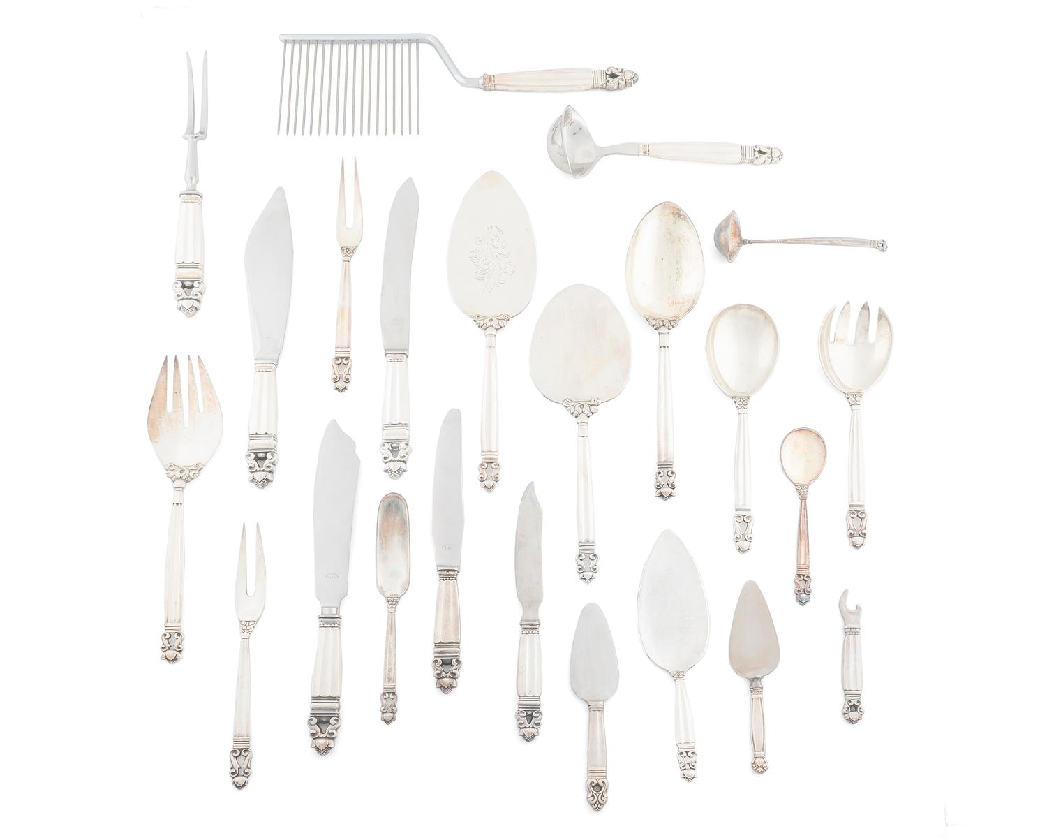 A Georg Jensen Acorn Pattern Assembled Silver Flatware Service