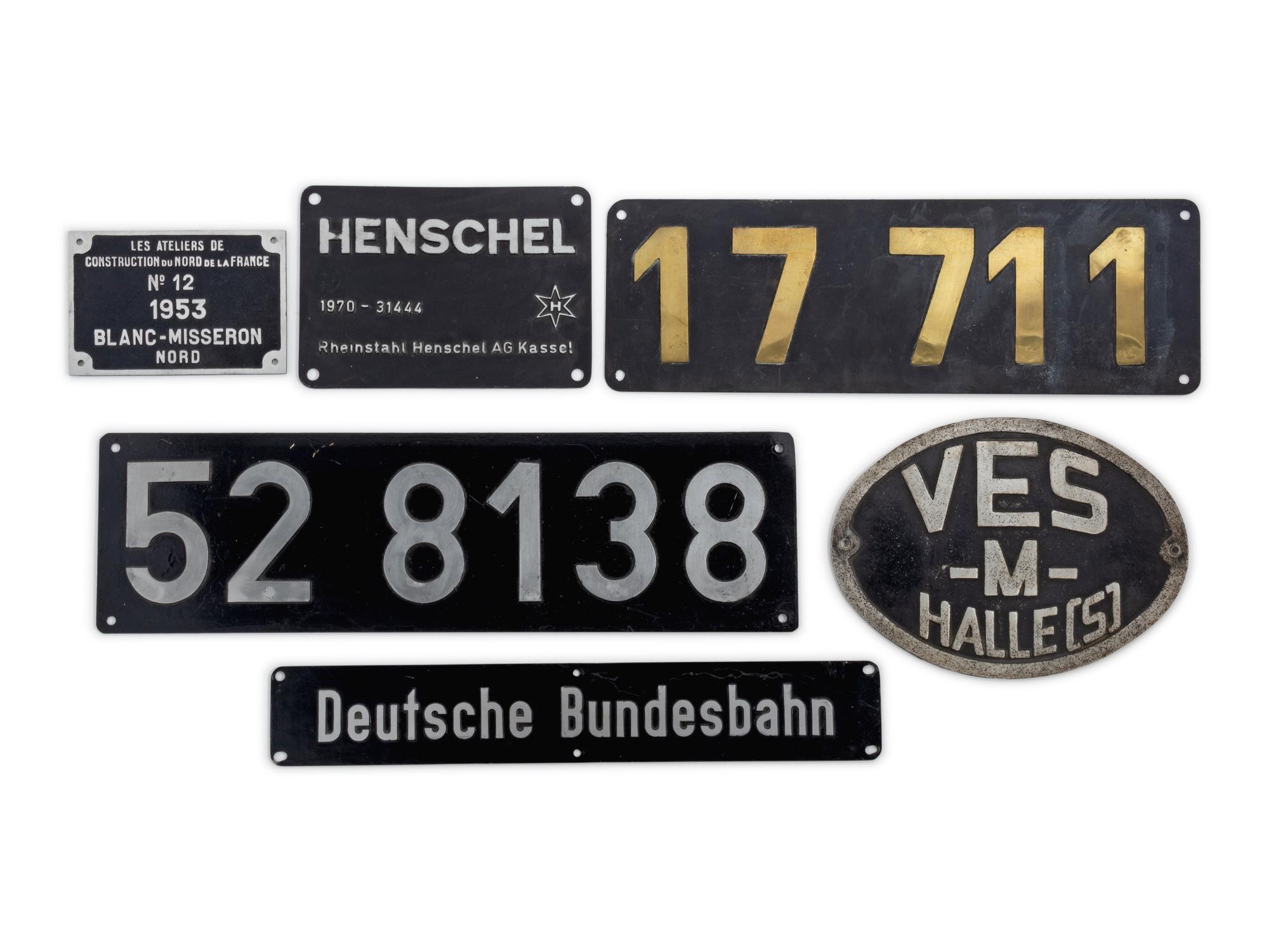 A Group of Six Metal Locomotive Plaques