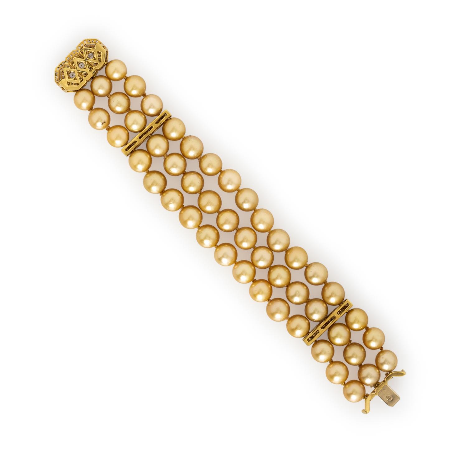 CULTURED GOLDEN PEARL, DIAMOND, AND YELLOW GOLD BRACELET